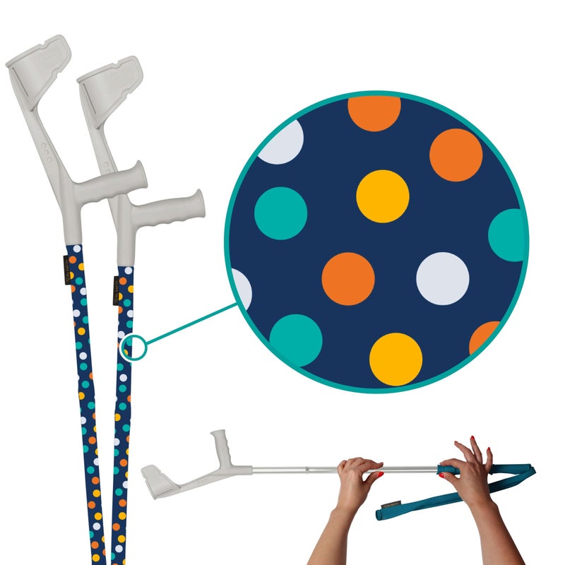 My Add On myCover Dots (Dots) - Pack of 2 - Trendy Cover for Crutches and Walking Sticks, Suitable for All Crutches and Walking Sticks, Elastic Fabric, Washable - Image 1